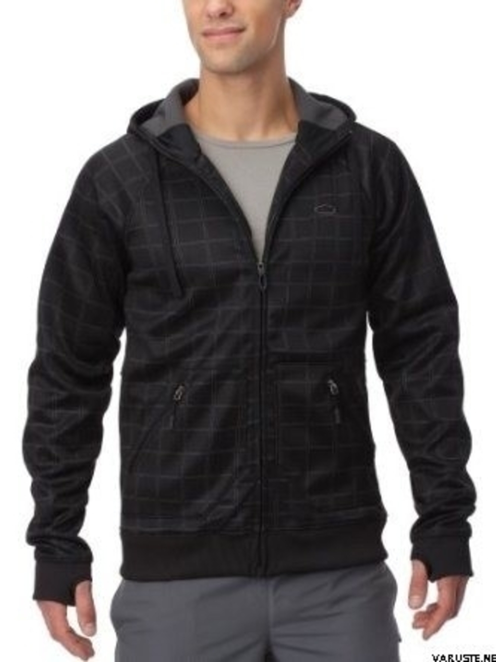 Oakley Black Grid-Pattern Hooded Zip Jacket